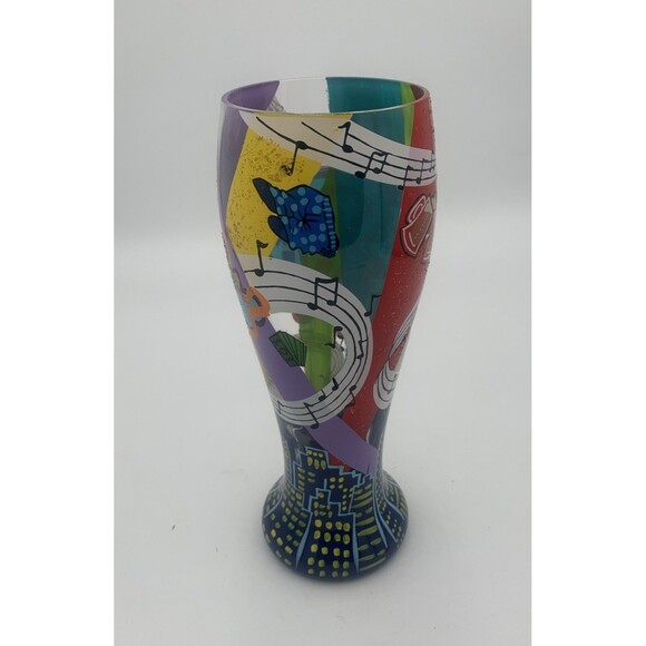 Vintage Pilsner Glass Decorated Phase”Party Animal”Music Notes & Cityscapes. - Picture 4 of 7